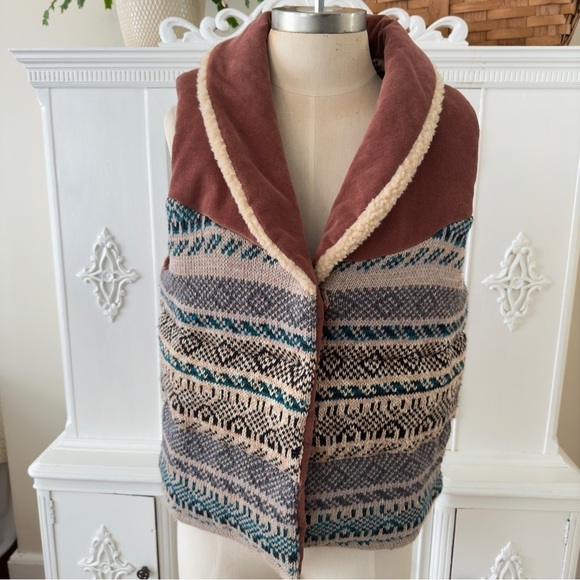 Free People Multicolor Knit Faux Sherpa Vest - Picture 1 of 15
